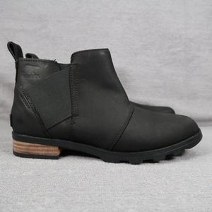Sorel Emelie Chelsea Womens 8.5 Waterproof Black Leather Pull On Ankle Boot